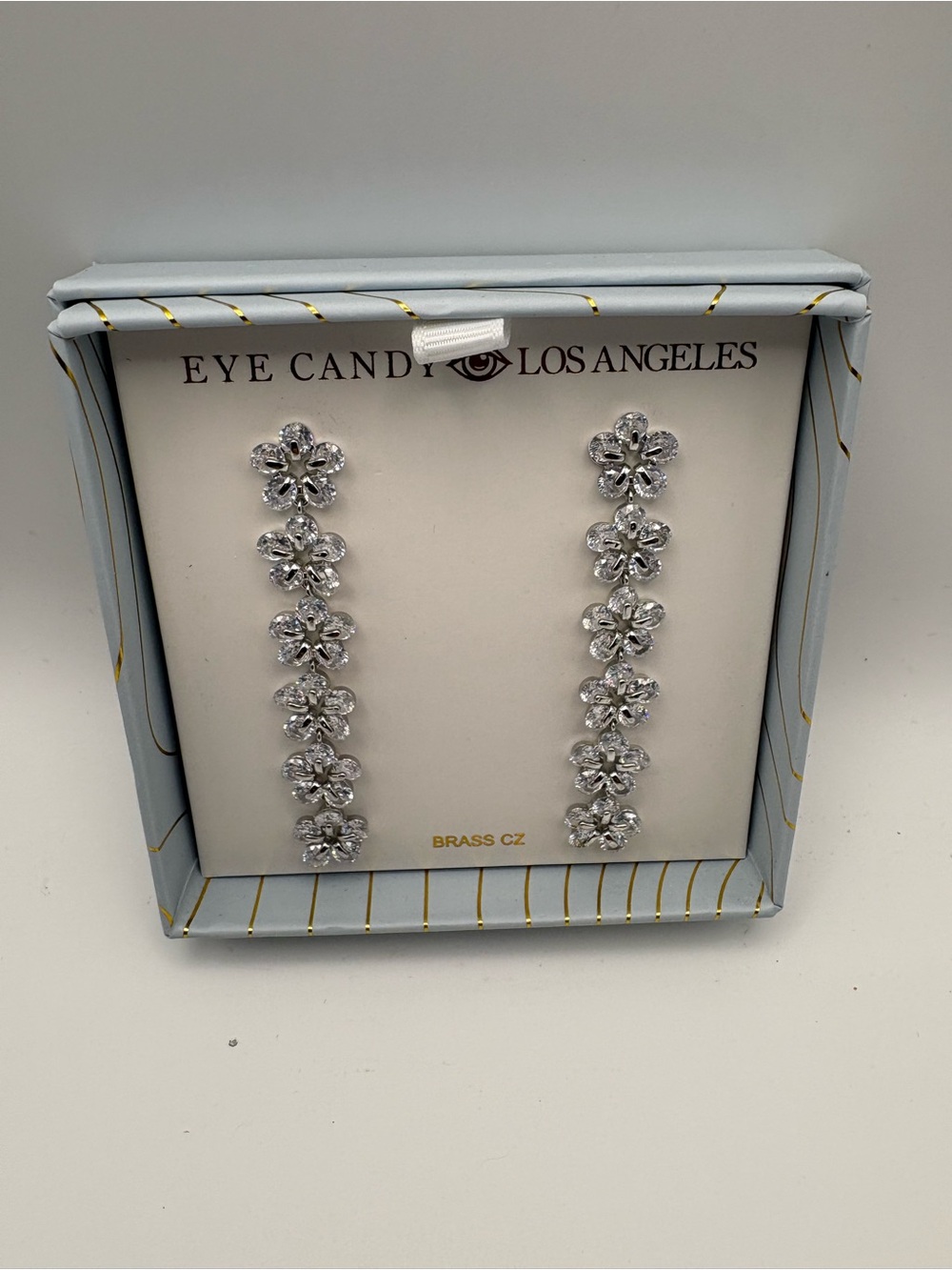 Eye Candy Los Angeles Silver Tone Crystal Floral Drop Earrings